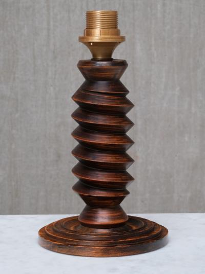 Charles Dudouyt Sculptural Charles Dudouyt Attributed Table Lamp in Oak and Linen France 1950s