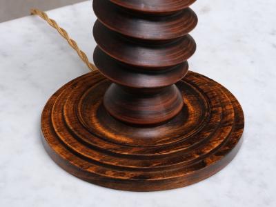 Charles Dudouyt Sculptural Charles Dudouyt Attributed Table Lamp in Oak and Linen France 1950s
