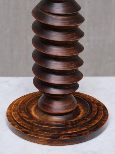 Charles Dudouyt Sculptural Charles Dudouyt Attributed Table Lamp in Oak and Linen France 1950s
