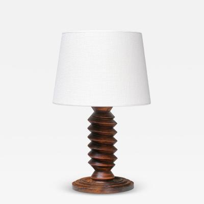 Charles Dudouyt Sculptural Charles Dudouyt Attributed Table Lamp in Oak and Linen France 1950s