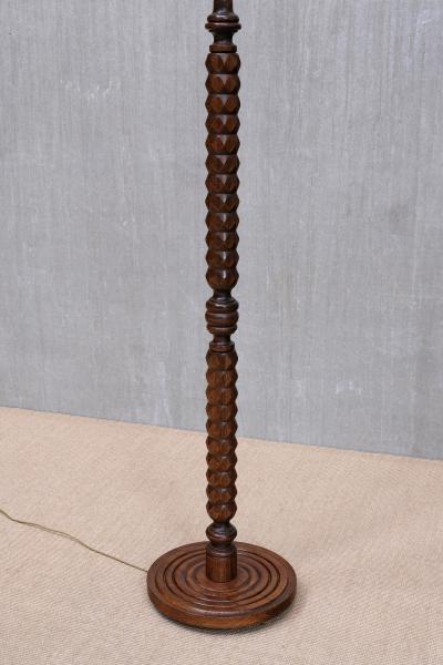 Charles Dudouyt Sculptural Charles Dudouyt Floor Lamp in Oak and Loro Piana Linen France 1940s