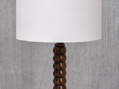 Charles Dudouyt Sculptural Charles Dudouyt Floor Lamp in Oak and Loro Piana Linen France 1940s