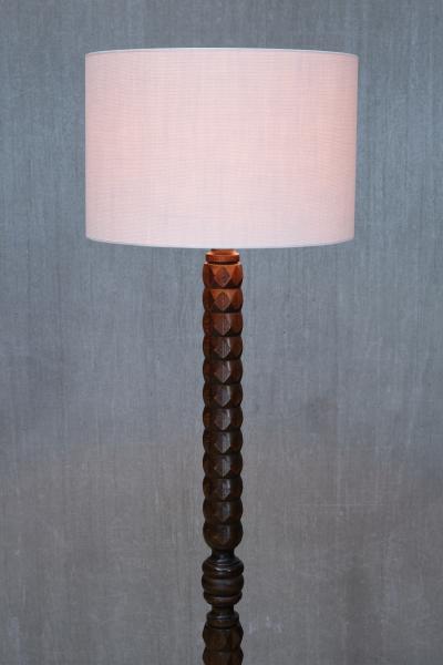 Charles Dudouyt Sculptural Charles Dudouyt Floor Lamp in Oak and Loro Piana Linen France 1940s