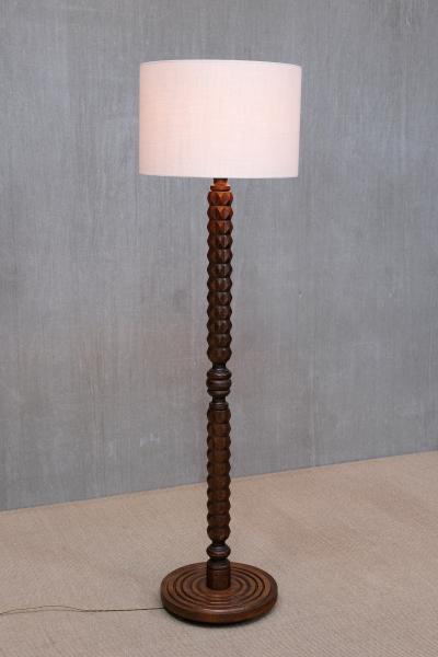 Charles Dudouyt Sculptural Charles Dudouyt Floor Lamp in Oak and Loro Piana Linen France 1940s