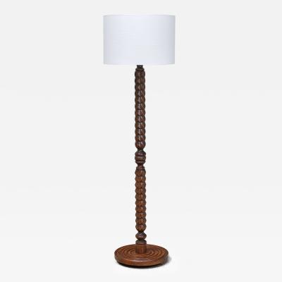 Charles Dudouyt Sculptural Charles Dudouyt Floor Lamp in Oak and Loro Piana Linen France 1940s