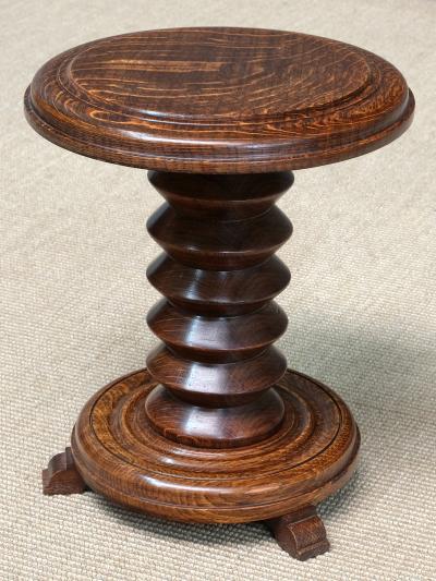 Charles Dudouyt Sculptural Charles Dudouyt Small Side Table Stool in Oak France 1950s
