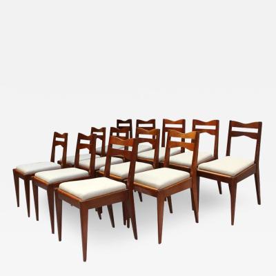 Charles Dudouyt Set of 12 Fine French Art Deco Oak Dining Chairs by Dudouyt
