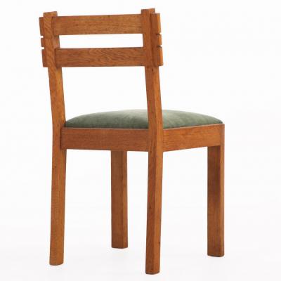Charles Dudouyt Six French Solid Oak Dining Chairs Attributed to Charles Dudouyt C 1945