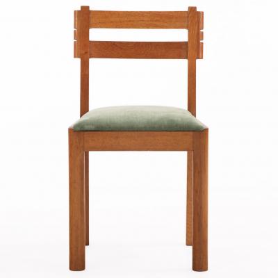 Charles Dudouyt Six French Solid Oak Dining Chairs Attributed to Charles Dudouyt C 1945