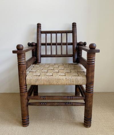 Charles Dudouyt THREE CHARLES DUDOUYT RUSH SEAT ARM CHAIRS