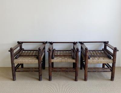 Charles Dudouyt THREE CHARLES DUDOUYT RUSH SEAT ARM CHAIRS