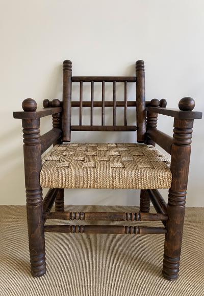 Charles Dudouyt THREE CHARLES DUDOUYT RUSH SEAT ARM CHAIRS