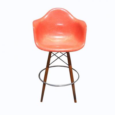 Charles Eames 1 Mid Century Eames Herman Miller Fiberglass Arm Shell Chair Walnut Stool