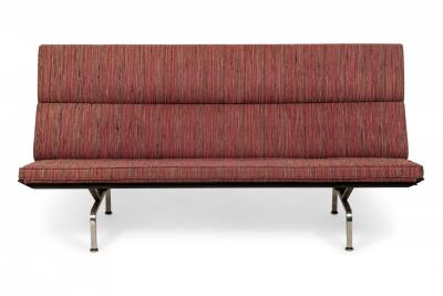 Charles Eames Charles Eames for Herman Miller Red and Pink Upholstered Chrome Sofa Compact