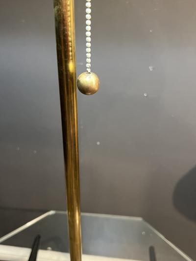 Charles Eames MID CENTURY BRASS AND GLASS TABLE FLOOR LAMP WITH HAIRPIN LEGS