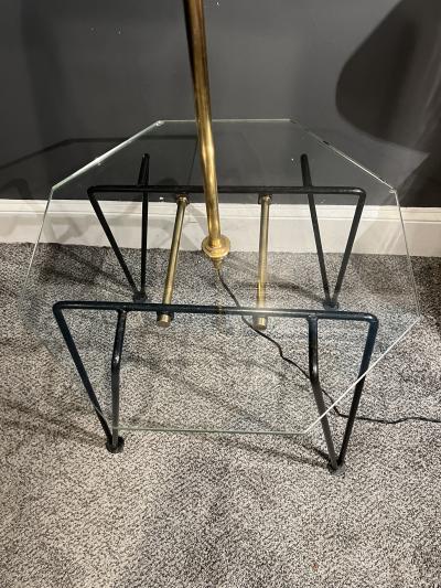 Charles Eames MID CENTURY BRASS AND GLASS TABLE FLOOR LAMP WITH HAIRPIN LEGS