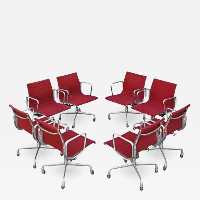 Charles Eames Set of Eight Charles Eames Herman Miller Aluminum Group Office Chairs Burgundy