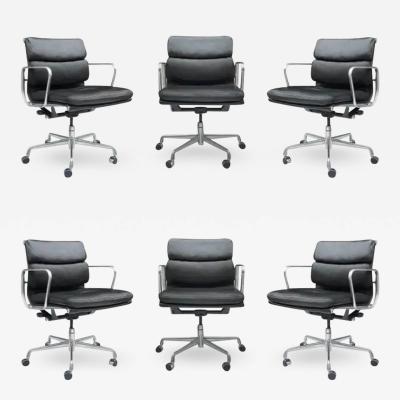 Charles Eames Set of Six Charles Eames for Herman Miller Black Leather Soft Pad Office Chairs