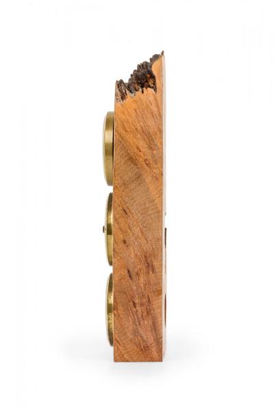 Charles Elkan Rustic Burl Wood Three Dial Clock and Weather Station