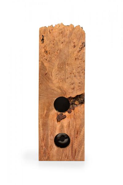 Charles Elkan Rustic Burl Wood Three Dial Clock and Weather Station