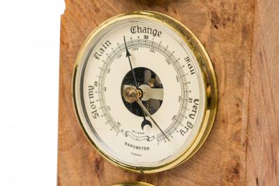 Charles Elkan Rustic Burl Wood Three Dial Clock and Weather Station