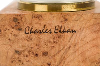 Charles Elkan Rustic Burl Wood Three Dial Clock and Weather Station