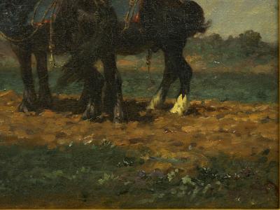 Charles Emile Jacque Preparing the Plow French Antique Barbizon Painting by Charles Emile Jacque