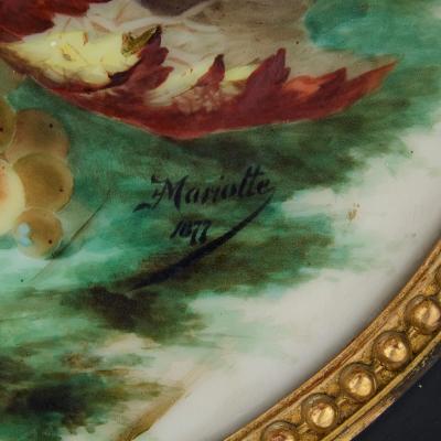 Charles Ernest Mariotte Pair of large floral porcelain plaques by Mariotte 1876 1877