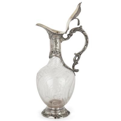 Charles Hack Pair of Rococo style cut glass and silver jugs by Charles Hack