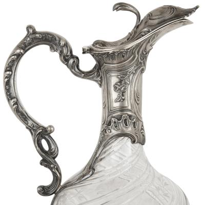Charles Hack Pair of Rococo style cut glass and silver jugs by Charles Hack