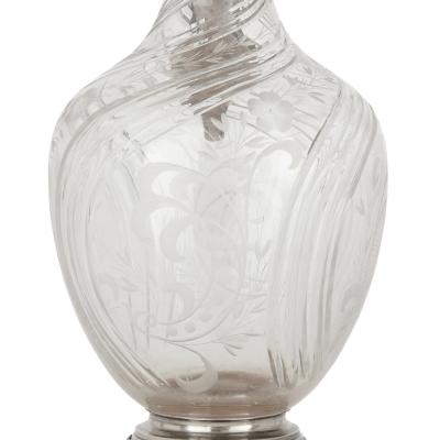 Charles Hack Pair of Rococo style cut glass and silver jugs by Charles Hack