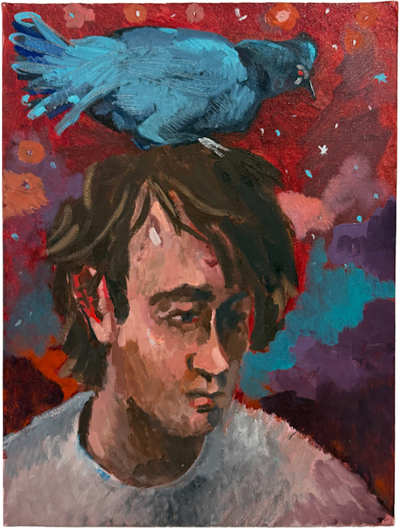 Charles Hasco t Self portrait with Blue Bird 2025