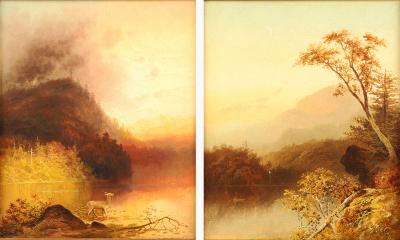 Charles Henry Chapin Pair of Landscapes Wilderness Lake and Mountains