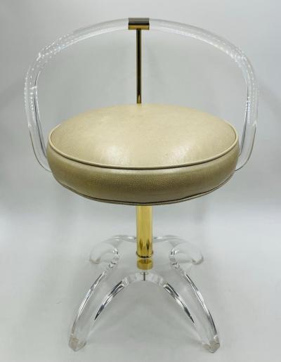 Charles Hollis Jones 1960s Lucite and Brass Vanity Swivel Chair by Charles Hollis Jones