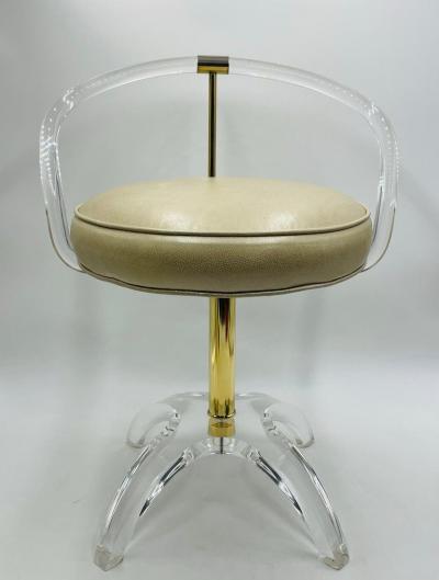 Charles Hollis Jones 1960s Lucite and Brass Vanity Swivel Chair by Charles Hollis Jones