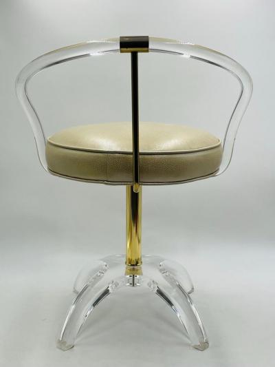 Charles Hollis Jones 1960s Lucite and Brass Vanity Swivel Chair by Charles Hollis Jones