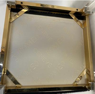 Charles Hollis Jones A Set of Four Lucite and Brass Armchairs by Charles Hollis Jones