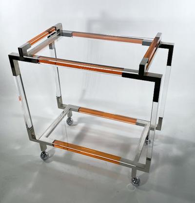 Charles Hollis Jones American Modern Orange Lucite Polished Nickel Bar Cart Charles Hollis Jones
