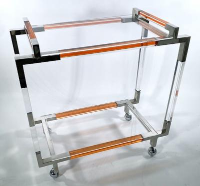 Charles Hollis Jones American Modern Orange Lucite Polished Nickel Bar Cart Charles Hollis Jones