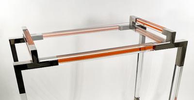 Charles Hollis Jones American Modern Orange Lucite Polished Nickel Bar Cart Charles Hollis Jones
