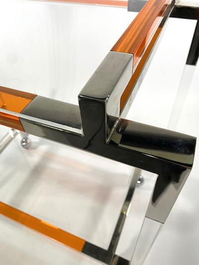 Charles Hollis Jones American Modern Orange Lucite Polished Nickel Bar Cart Charles Hollis Jones