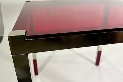 Charles Hollis Jones American Modern Red Clear Lucite Nickel Game Table Charles Hollis