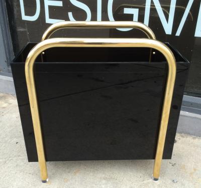 Charles Hollis Jones Brass Bronzed Lucite Magazine Holder by Charles Hollis Jones