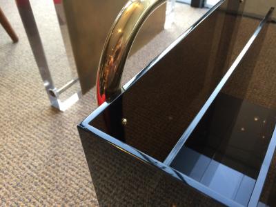 Charles Hollis Jones Brass Bronzed Lucite Magazine Holder by Charles Hollis Jones