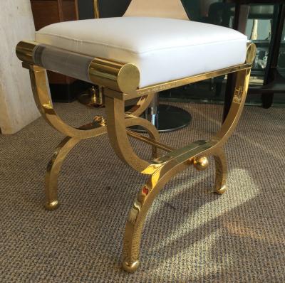 Charles Hollis Jones Brass and Lucite Empire Style Benches by Charles Hollis Jones