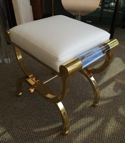 Charles Hollis Jones Brass and Lucite Empire Style Benches by Charles Hollis Jones