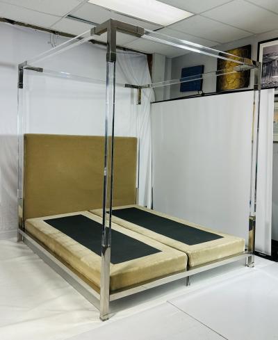 Charles Hollis Jones Cal King 4 Poster Bed in Polished Nickel Lucite by Charles Hollis Jones