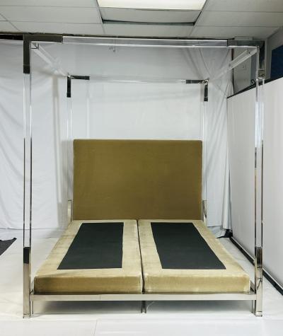 Charles Hollis Jones Cal King 4 Poster Bed in Polished Nickel Lucite by Charles Hollis Jones