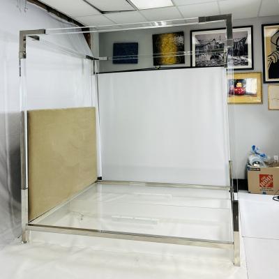 Charles Hollis Jones Cal King 4 Poster Bed in Polished Nickel Lucite by Charles Hollis Jones