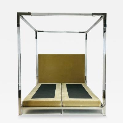 Charles Hollis Jones Cal King 4 Poster Bed in Polished Nickel Lucite by Charles Hollis Jones